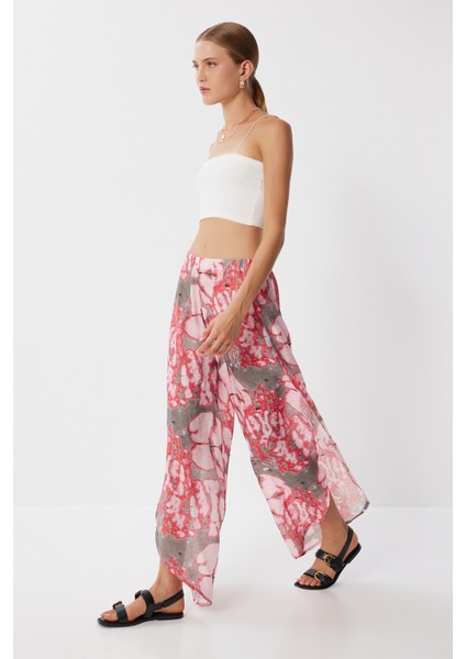 Desenli Yırtmaçlı Viskon Pantolon LFZ0008 Gri Pembe fiyatları