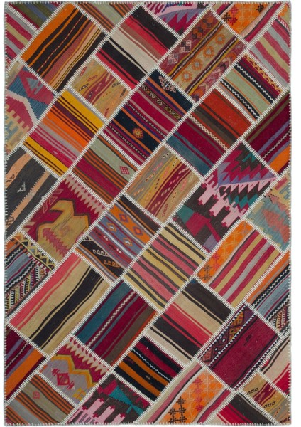 Iskece Bej Patchwork Yün Modern Desenli Yün Hav Toz Vermez Leke Tutmayan Salon Yolluk Mutfak El Dokuma Halı