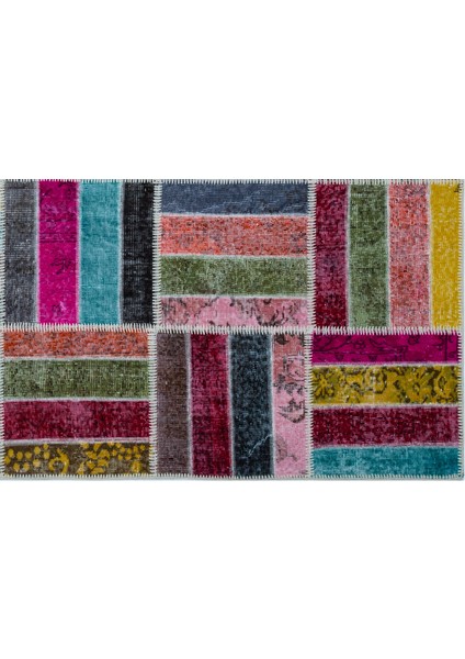 Mavi Patchwork Yün Modern Desenli Yün Hav Toz Vermez Leke Tutmayan Salon Yolluk Mutfak El Dokuma Halı fırsatları