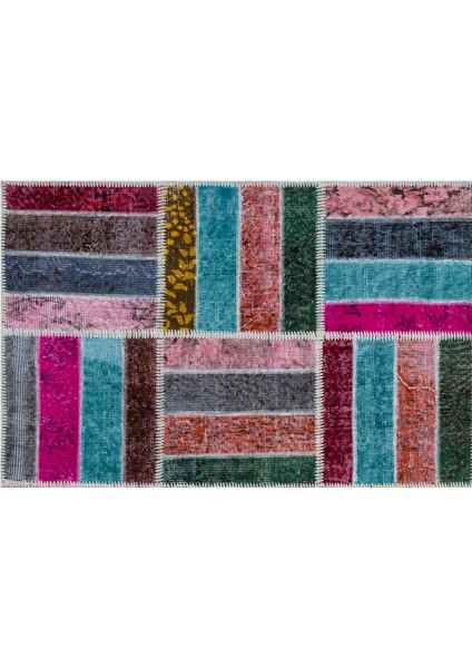 Mavi Patchwork Yün Modern Desenli Yün Hav Toz Vermez Leke Tutmayan Salon Yolluk Mutfak El Dokuma Halı indirimleri