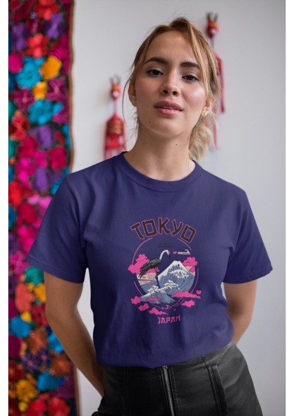 Tokyo Japan Flamingo Baskılı/ Kadın Çok Renkli T-Shirt %100 Pamuk Regular Fıt Rahat Kalıp