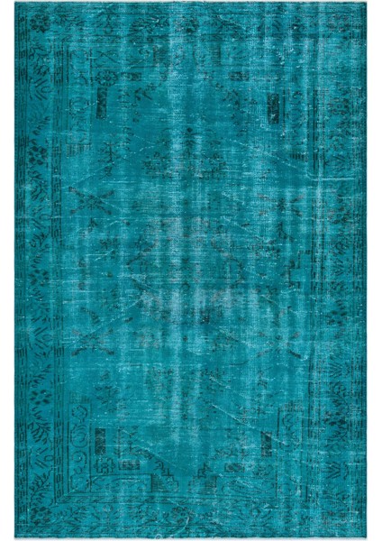 Atina Turkuaz Eskitme Yün Modern Desenli Yün Hav Toz Vermez Leke Tutmayan Salon Yolluk Mutfak El Dokuma Halı