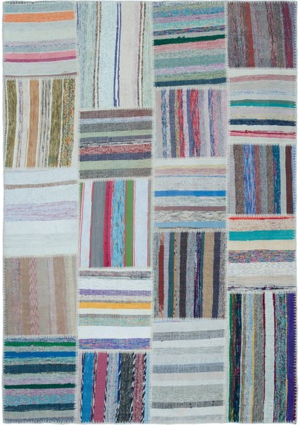 Teselya Bej Çizgili Etnik Modern Desenli Yün Hav Toz Vermez Leke Tutmayan Salon Yolluk Mutfak El Dokuma Halı