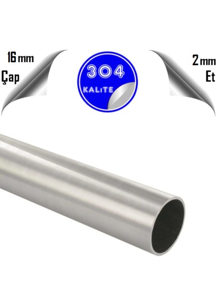 Krom Boru | Paslanmaz Çelik 1 Metre Boyunda | Et Kalınlığı: 2mm | 304 Kalite