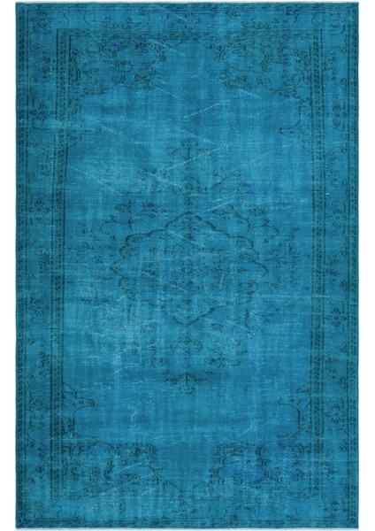 Atina Turkuaz Eskitme Yün Modern Desenli Yün Hav Toz Vermez Leke Tutmayan Salon Yolluk Mutfak El Dokuma Halı