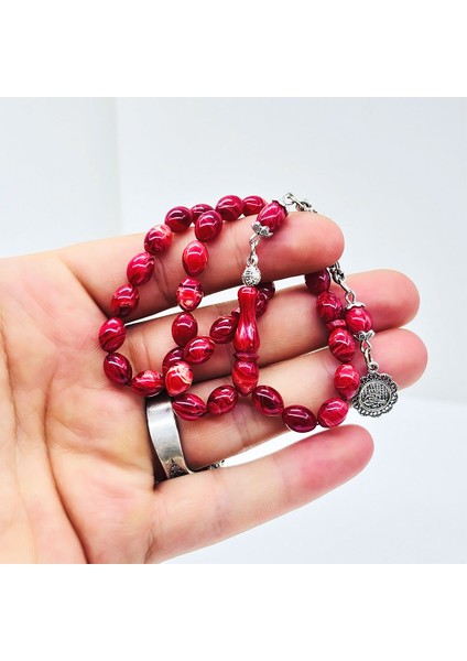 Kırmızı Renk Hareli Sıkma Ateş Kehribar Tesbih fırsatları