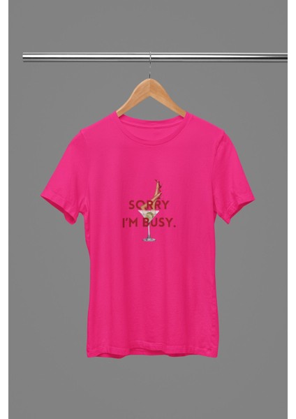 Sorry I'm Bussy Baskılı / Kadın Çok Renkli T-Shirt %100 Pamuk Regular Fıt Rahat Kalıp fiyatları