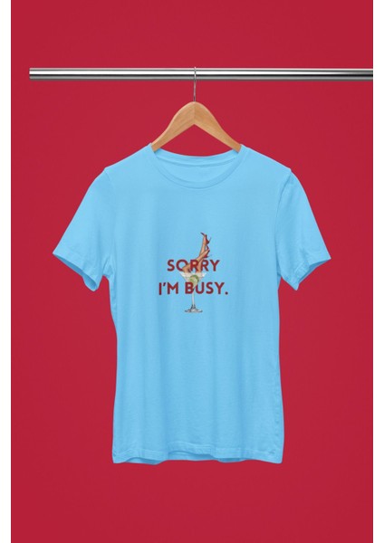 Sorry I'm Bussy Baskılı / Kadın Çok Renkli T-Shirt %100 Pamuk Regular Fıt Rahat Kalıp fiyatları