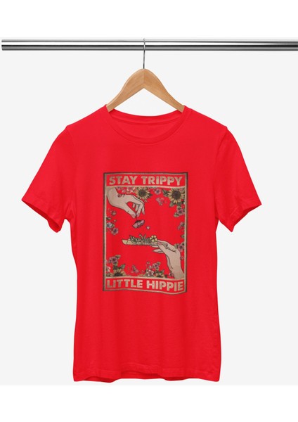 Stay Trıppy Baskılı / Kadın Çok Renkli T-Shirt %100 Pamuk Regular Fıt Rahat Kalıp fiyatları