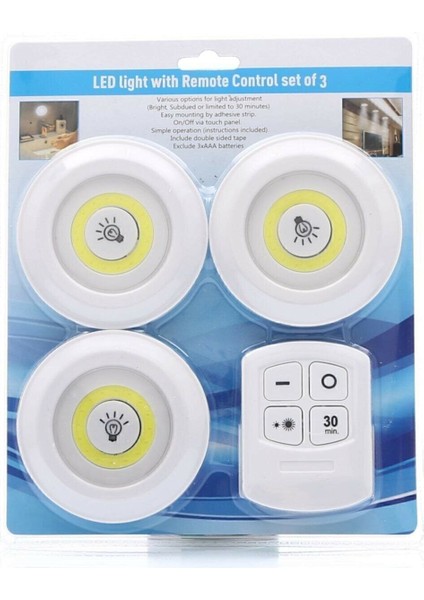 3 Lü Kumandalı Yapışkanlı Kablosuz Pilli LED Spot Lamba Işıldak 313040