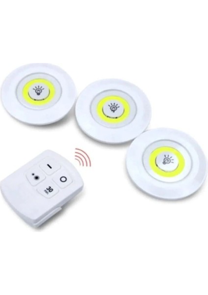 3 Lü Kumandalı Yapışkanlı Kablosuz Pilli LED Spot Lamba Işıldak 313040 indirimleri