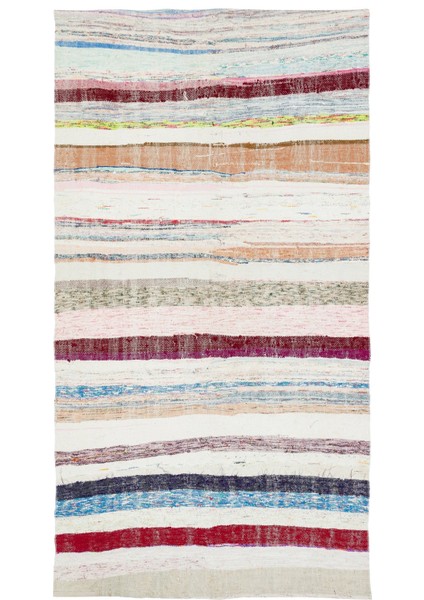 Girit Bej Çizgili Yün Modern Desenli Yün Hav Toz Vermez Leke Tutmayan Salon Yolluk Mutfak El Dokuma Halı