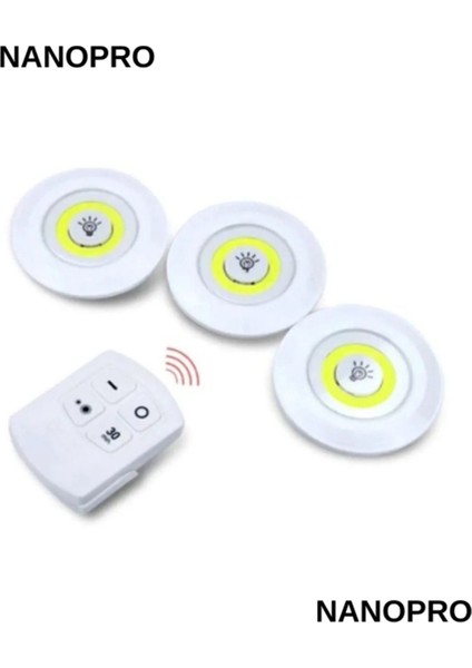 Nanopro Uzaktan Kumandalı 3'lü Spot LED Lamba Kablosuz Pilli Işıldak