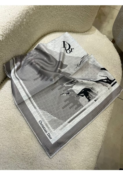 Siyah-Gri Sima Ithal Dr Çift Taraflı Twill Ipek Eşarp