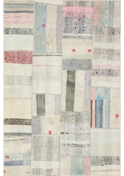 Iskece Bej Patchwork Yün Modern Desenli Yün Hav Toz Vermez Leke Tutmayan Salon Yolluk Mutfak El Dokuma Halı