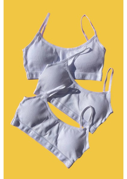 Kadın Fitilli Beyaz Ip Askılı Çıkarılabilir Pedli Büstiyer Yarım Atlet 3 Adet