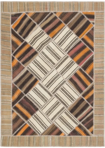 Atina Bej Eskitme Yün Modern Desenli Yün Hav Toz Vermez Leke Tutmayan Salon Yolluk Mutfak El Dokuma Halı