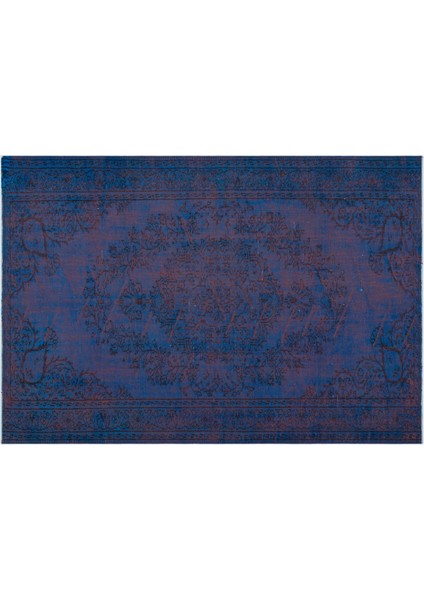 Mavi Göbekli Yün Modern Desenli Yün Hav Toz Vermez Leke Tutmayan Salon Yolluk Mutfak El Dokuma Halı