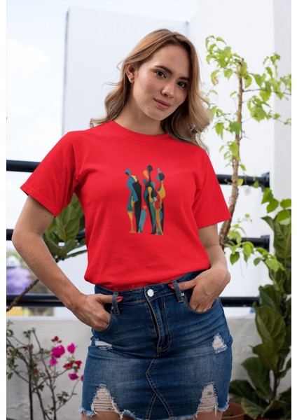 Bohem Desen Baskılı / Kadın Çok Renkli T-Shirt %100 Pamuk Regular Fıt Rahat Kalıp