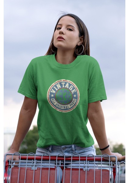 Vintage Baskılı / Kadın Çok Renkli T-Shirt %100 Pamuk Regular Fıt Rahat Kalıp