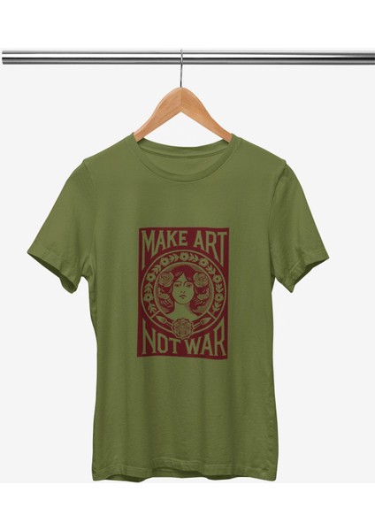 Make Art Not War Baskılı / Kadın Çok Renkli T-Shirt %100 Pamuk Regular Fıt Rahat Kalıp fiyatları