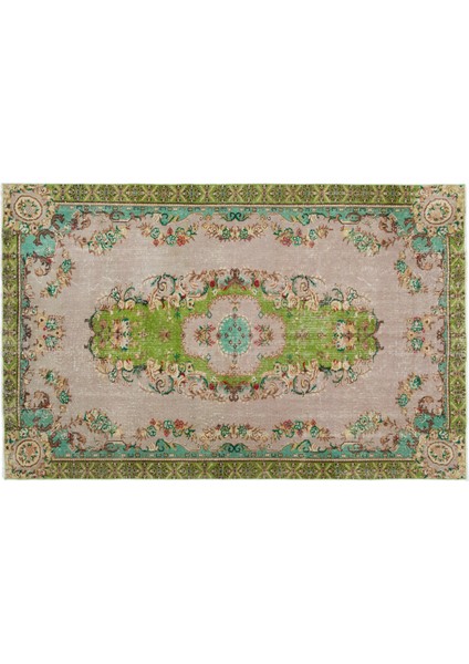 Yeşil Göbekli Yün Modern Desenli Yün Hav Toz Vermez Leke Tutmayan Salon Yolluk Mutfak El Dokuma Halı