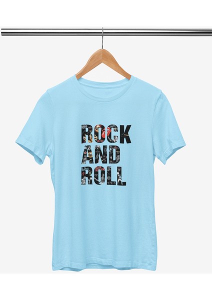 Rock And Roll Baskılı / Kadın Çok Renkli T-Shirt %100 Pamuk Regular Fıt Rahat Kalıp fiyatları