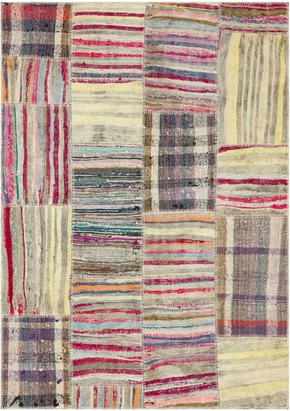 Teselya Mavi Patchwork Yün Modern Desenli Yün Hav Toz Vermez Leke Tutmayan Salon Yolluk Mutfak El Dokuma Halı