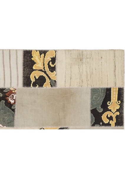 Bej Patchwork Etnik Modern Desenli Yün Hav Toz Vermez Leke Tutmayan Salon Yolluk Mutfak El Dokuma Halı modelleri