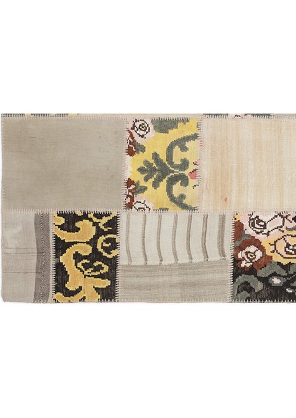 Bej Patchwork Etnik Modern Desenli Yün Hav Toz Vermez Leke Tutmayan Salon Yolluk Mutfak El Dokuma Halı fırsatları