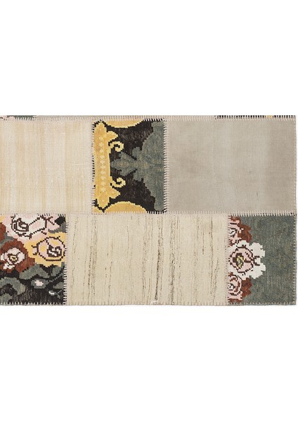 Bej Patchwork Etnik Modern Desenli Yün Hav Toz Vermez Leke Tutmayan Salon Yolluk Mutfak El Dokuma Halı indirimleri