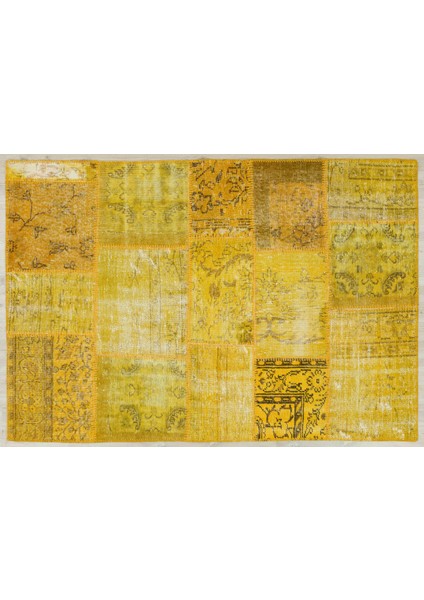 Turuncu Patchwork Etnik Modern Desenli Yün Hav Toz Vermez Leke Tutmayan Salon Yolluk Mutfak El Dokuma Halı