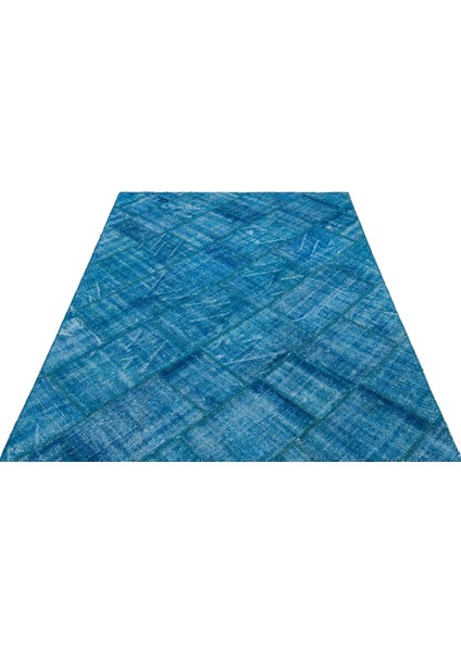 Mavi Patchwork Etnik Modern Desenli Yün Hav Toz Vermez Leke Tutmayan Salon Yolluk Mutfak El Dokuma Halı modelleri