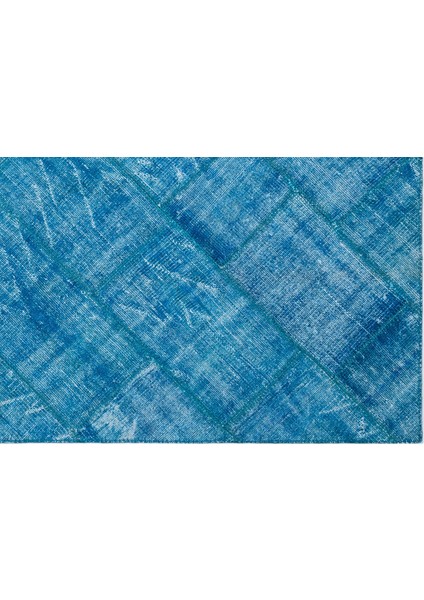 Mavi Patchwork Etnik Modern Desenli Yün Hav Toz Vermez Leke Tutmayan Salon Yolluk Mutfak El Dokuma Halı fırsatları