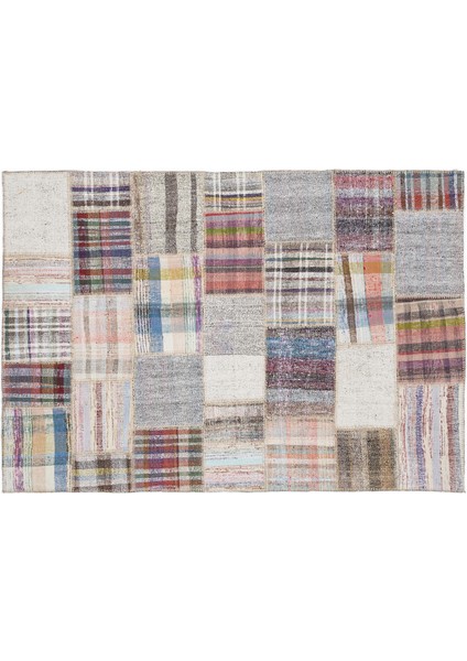 Bej Patchwork Etnik Modern Desenli Yün Hav Toz Vermez Leke Tutmayan Salon Yolluk Mutfak El Dokuma Halı