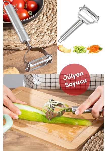 16563-11 Paslanmaz Çelik Inox Meyve Sebze Soyacak Çok Amaçlı Jülyen Dilimleyici