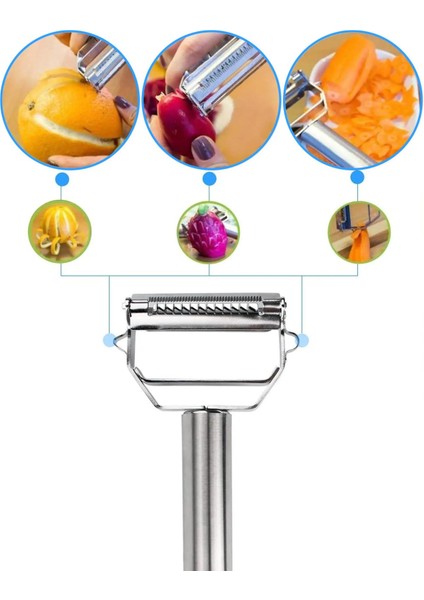 16563-11 Paslanmaz Çelik Inox Meyve Sebze Soyacak Çok Amaçlı Jülyen Dilimleyici