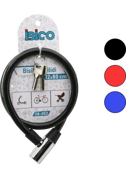 Anahtarlı Metal Kafa Bisiklet Kilit Çelik Tel Siyah Şeffaf Kılıf 12MMX80CM