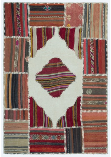 Iskece Bej Patchwork Yün Modern Desenli Yün Hav Toz Vermez Leke Tutmayan Salon Yolluk Mutfak El Dokuma Halı