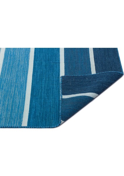 Teselya Mavi Çizgili Yün Modern Desenli Yün Hav Toz Vermez Leke Tutmayan Salon Yolluk Mutfak El Dokuma Halı fiyatları