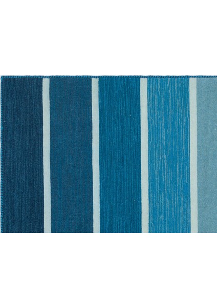 Teselya Mavi Çizgili Yün Modern Desenli Yün Hav Toz Vermez Leke Tutmayan Salon Yolluk Mutfak El Dokuma Halı fırsatları