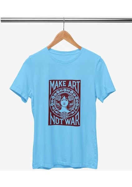 Make Art Not War Baskılı / Kadın Çok Renkli T-Shirt %100 Pamuk Regular Fıt Rahat Kalıp fiyatları