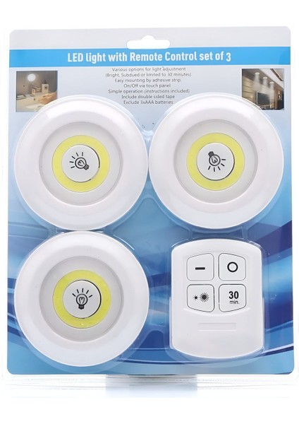 Uzaktan Kumandalı 3'lü Spot LED Lamba Yapışkanlı Kablosuz Işıldak Pilli Mutfak Rafı Dolap Işığı modelleri