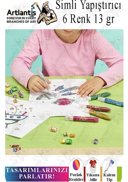 Simli Yapıştırıcı 6 Renk 13GR 1 Paket Bubu Simli Uhu 6 Lı Anasınıfı Kreş Süsleme Etkinlik Yıkanabilir Zararsız fırsatları