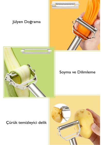 Soyacak Pratik Kalite Büyük Boy Turbo Çelik Jülyen Meyve Sebze Patates Soyacağı Soyacak Lüks Çelik