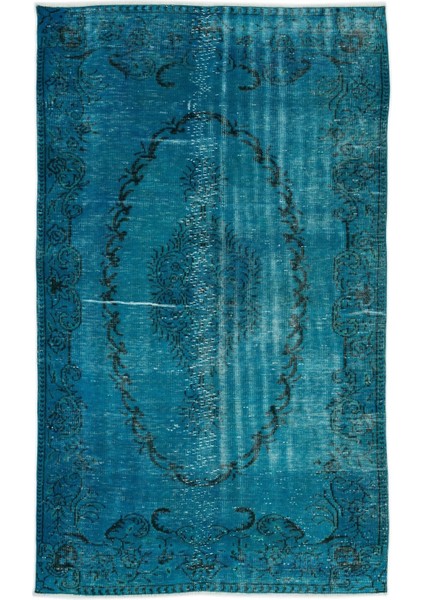 Atina Turkuaz Eskitme Yün Modern Desenli Yün Hav Toz Vermez Leke Tutmayan Salon Yolluk Mutfak El Dokuma Halı