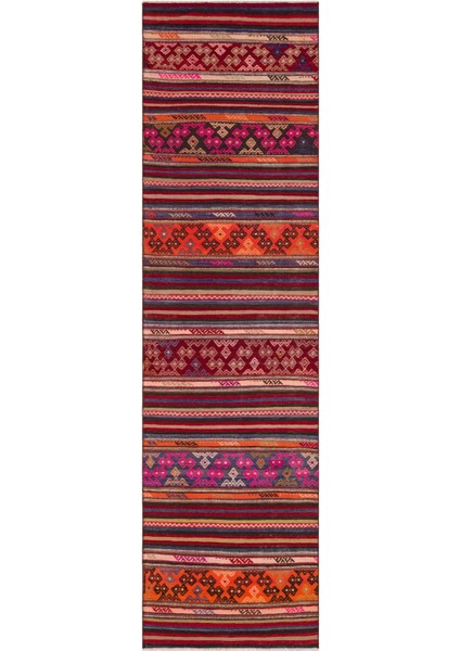 Teselya Bordo Patchwork Yün Modern Desenli Yün Hav Toz Vermez Leke Tutmayan Salon Yolluk Mutfak El Dokuma Halı