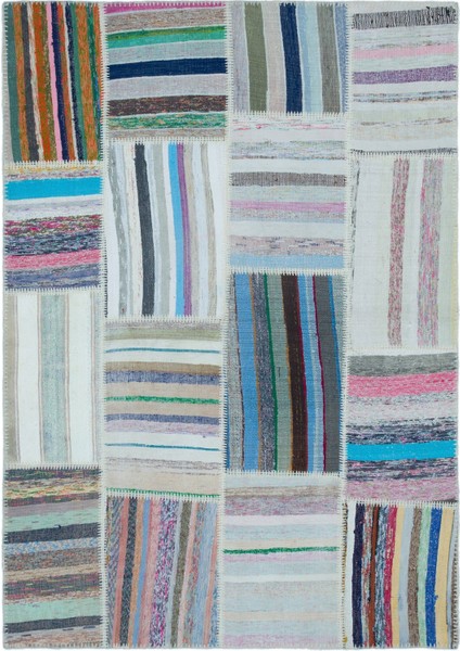 Iskece Bej Patchwork Yün Modern Desenli Yün Hav Toz Vermez Leke Tutmayan Salon Yolluk Mutfak El Dokuma Halı