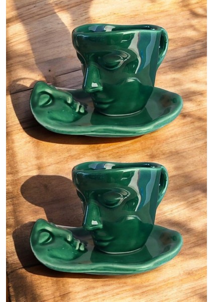 Mithra Life 2 Adet 260 ml Yüz Şekilli Seramik Yeşil Fincan Takımı MIT1190