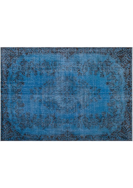 Mavi Göbekli Yün Modern Desenli Yün Hav Toz Vermez Leke Tutmayan Salon Yolluk Mutfak El Dokuma Halı